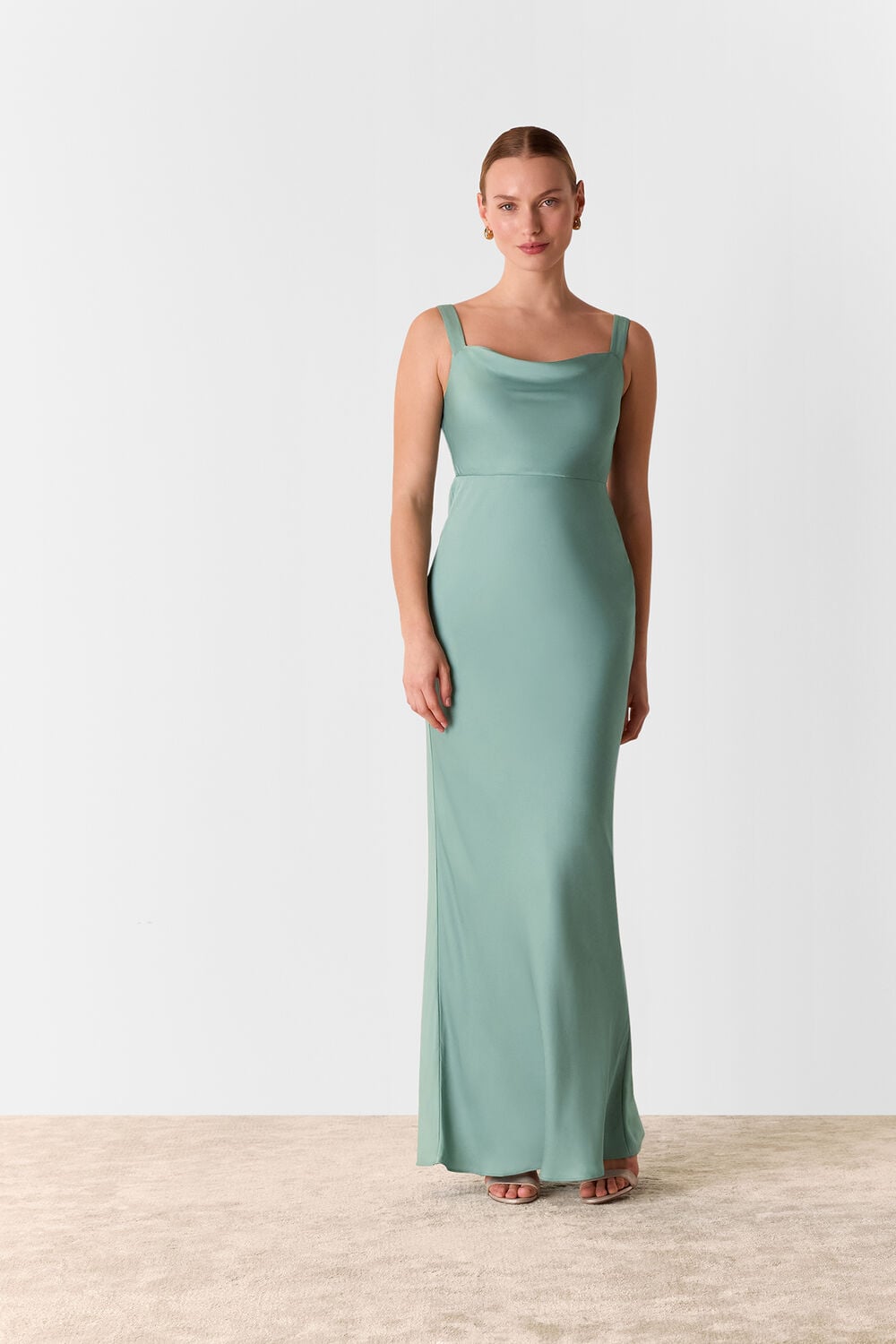 Sage Green Thea Cowl Satin Maxi Dress