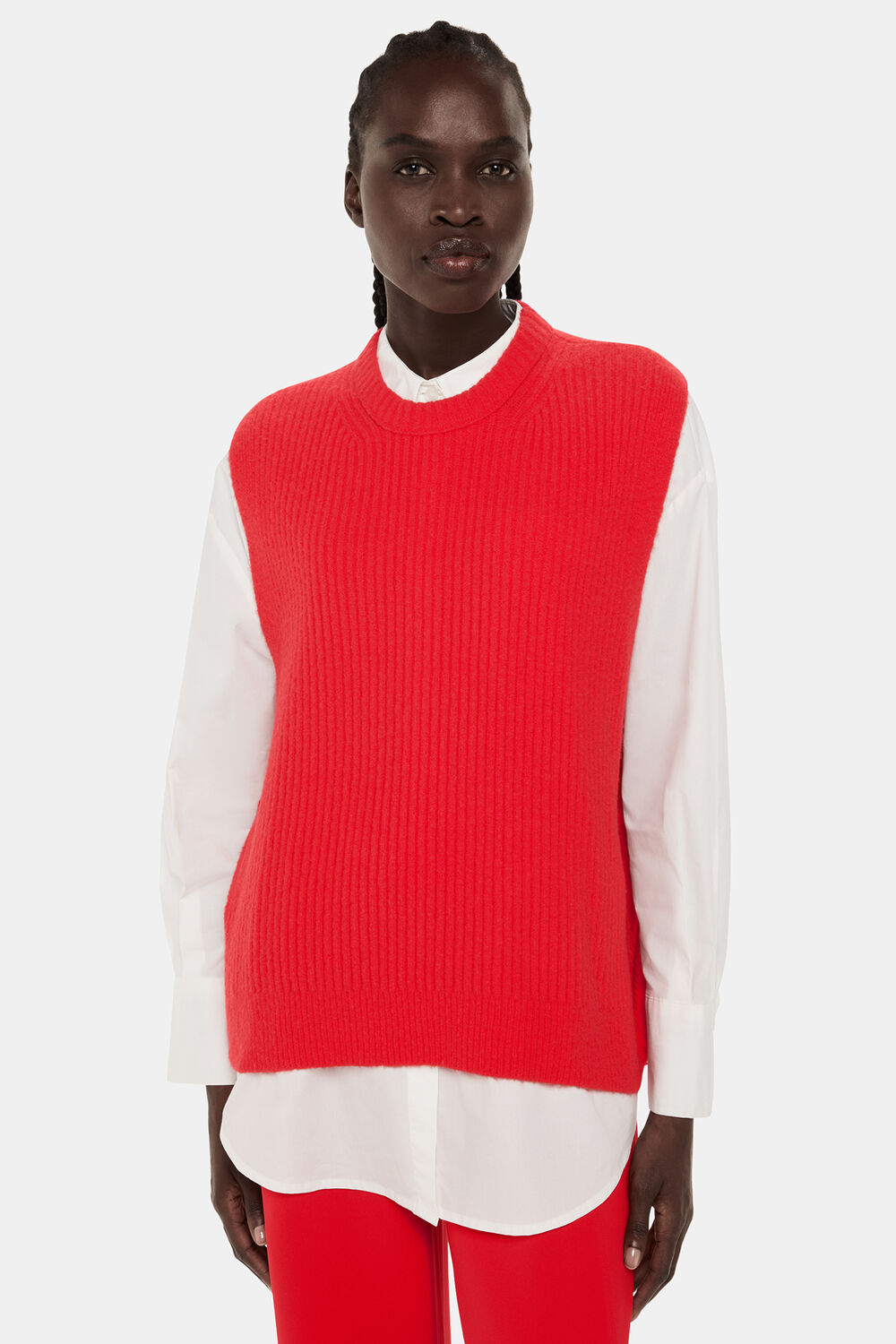 Red Textured Rib Sweater Vest