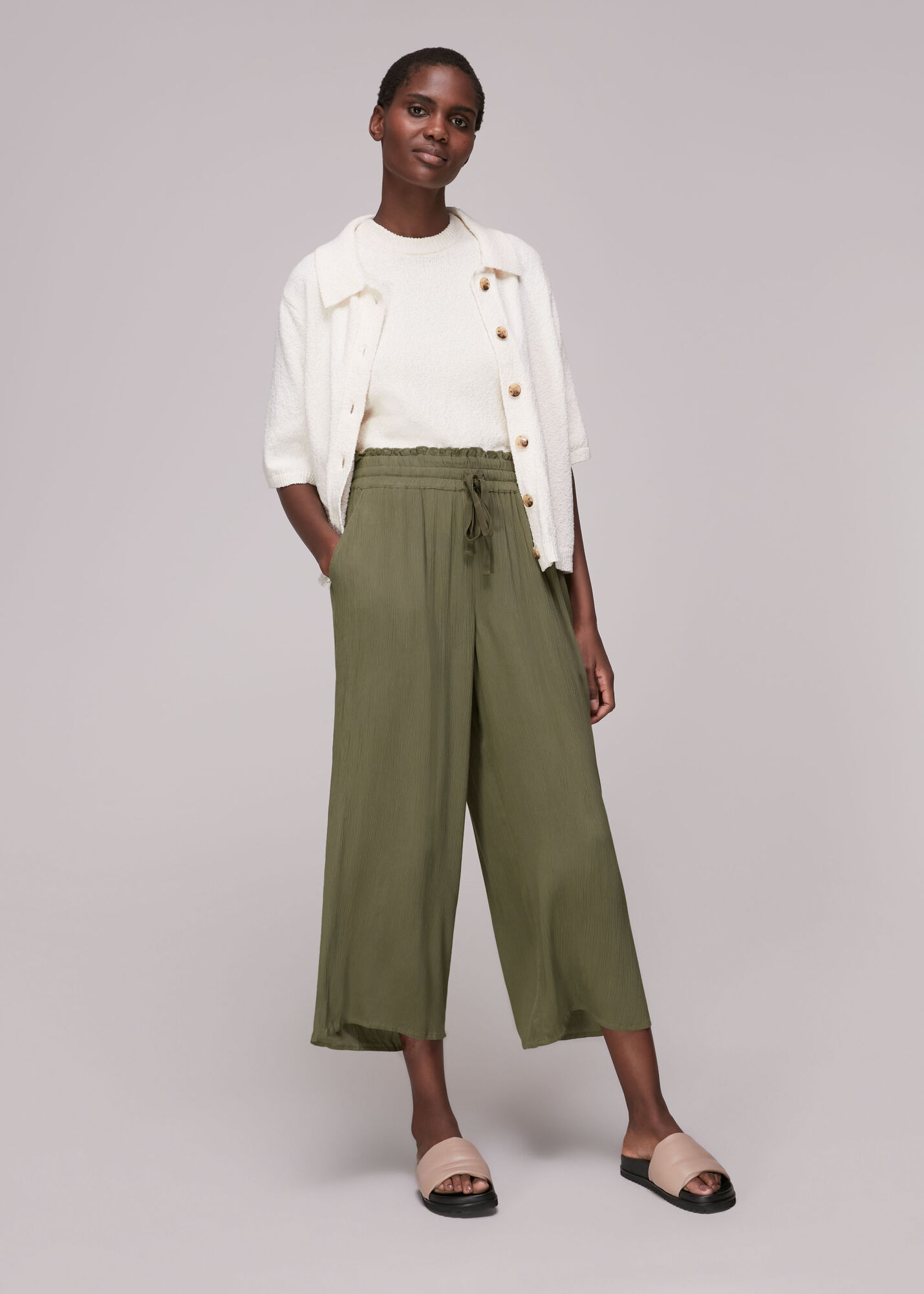 Khaki Textured Lightweight Trouser | WHISTLES