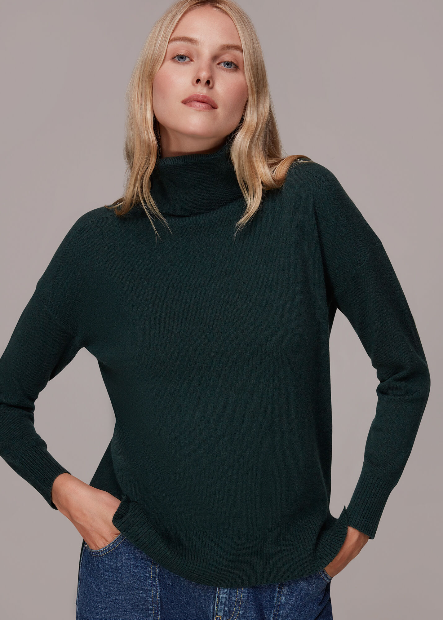 Dark Green Cashmere Roll Neck Jumper WHISTLES