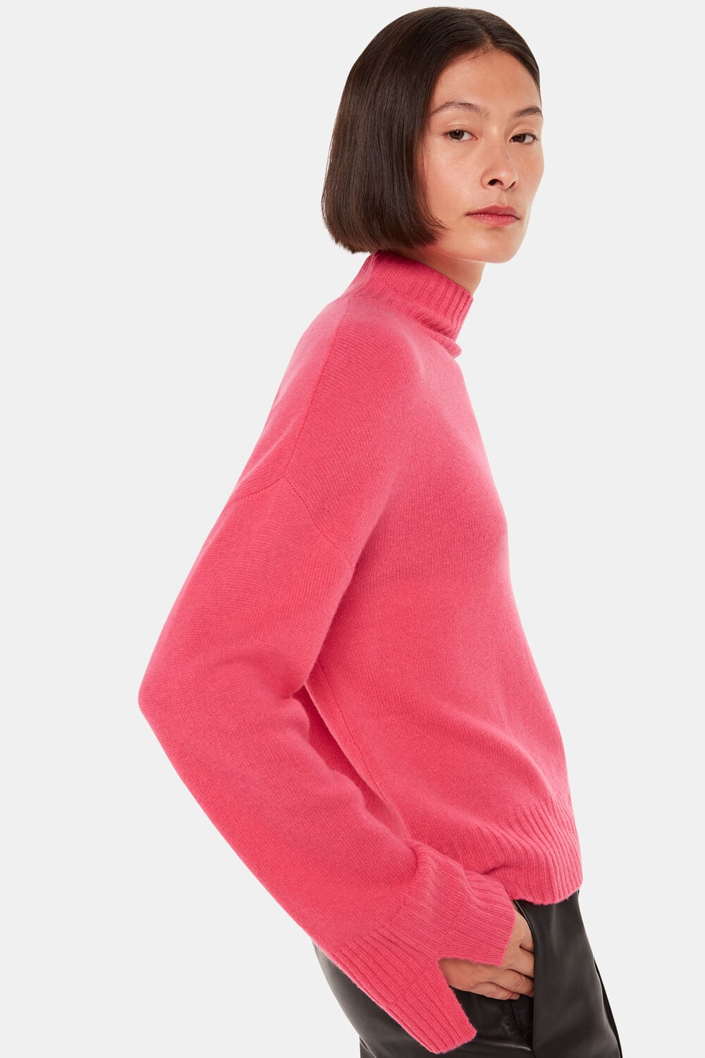 Wool Double Trim Funnel Neck
