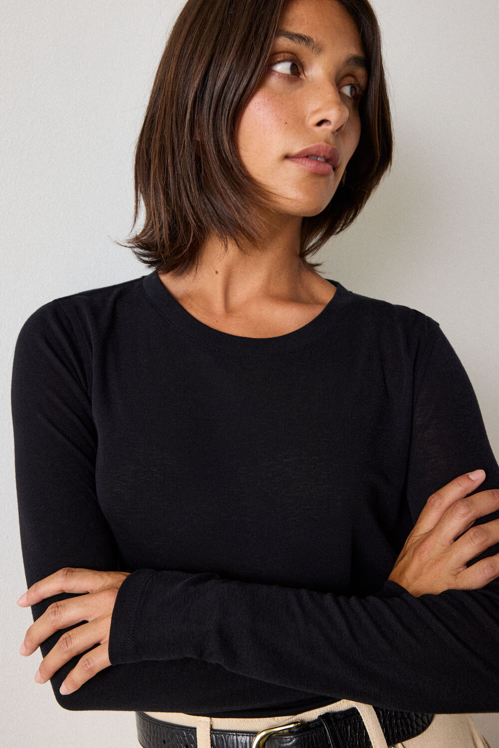 Black Wool Mix Jersey Crew Neck