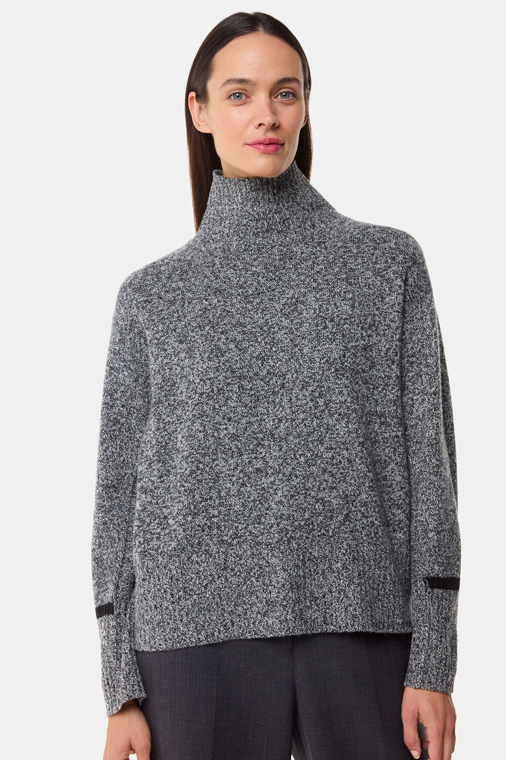 Grey Wool Fleck Funnel Neck Knit
