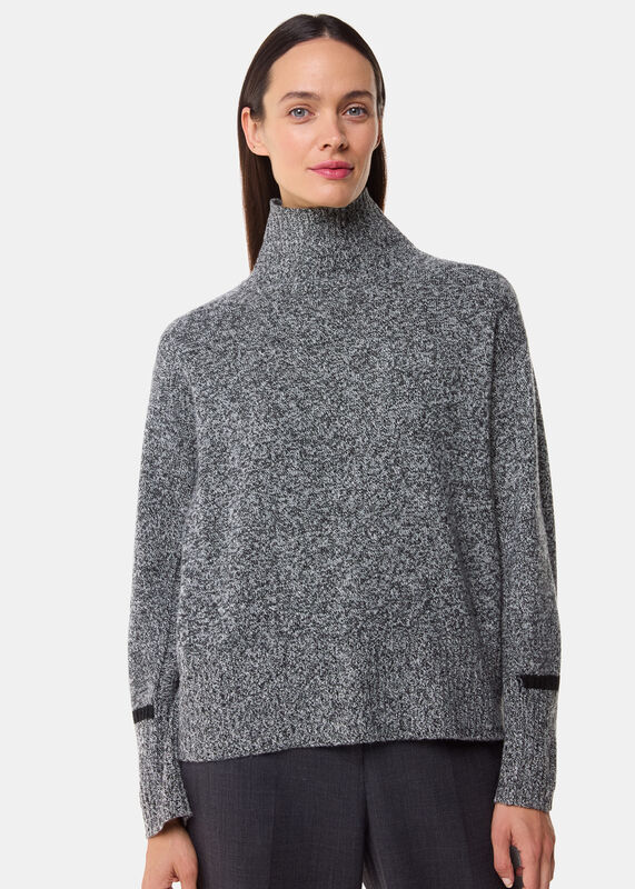 Grey Wool Fleck Mock Neck Sweater