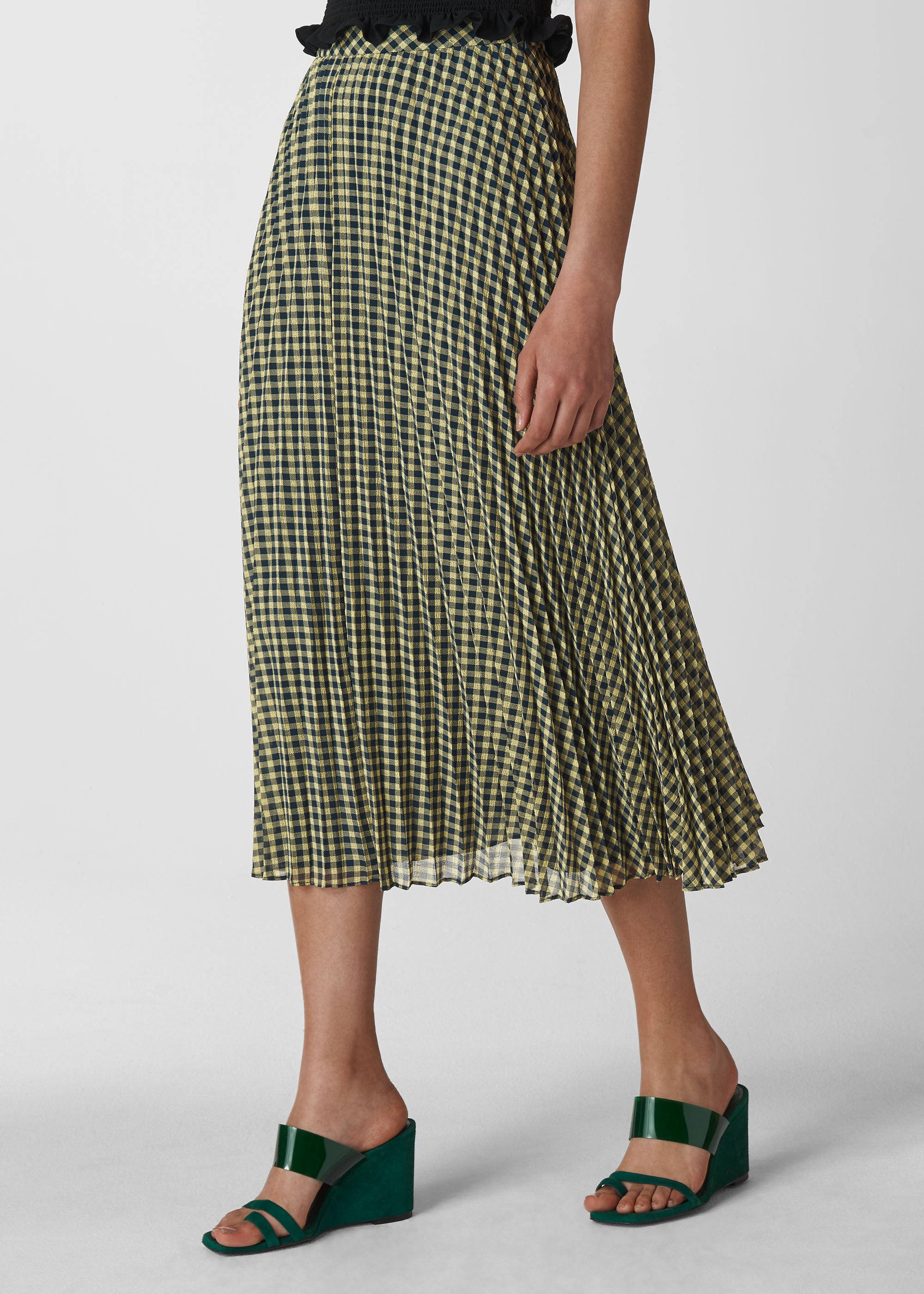 Womens pleated gingham skirt new arrivals