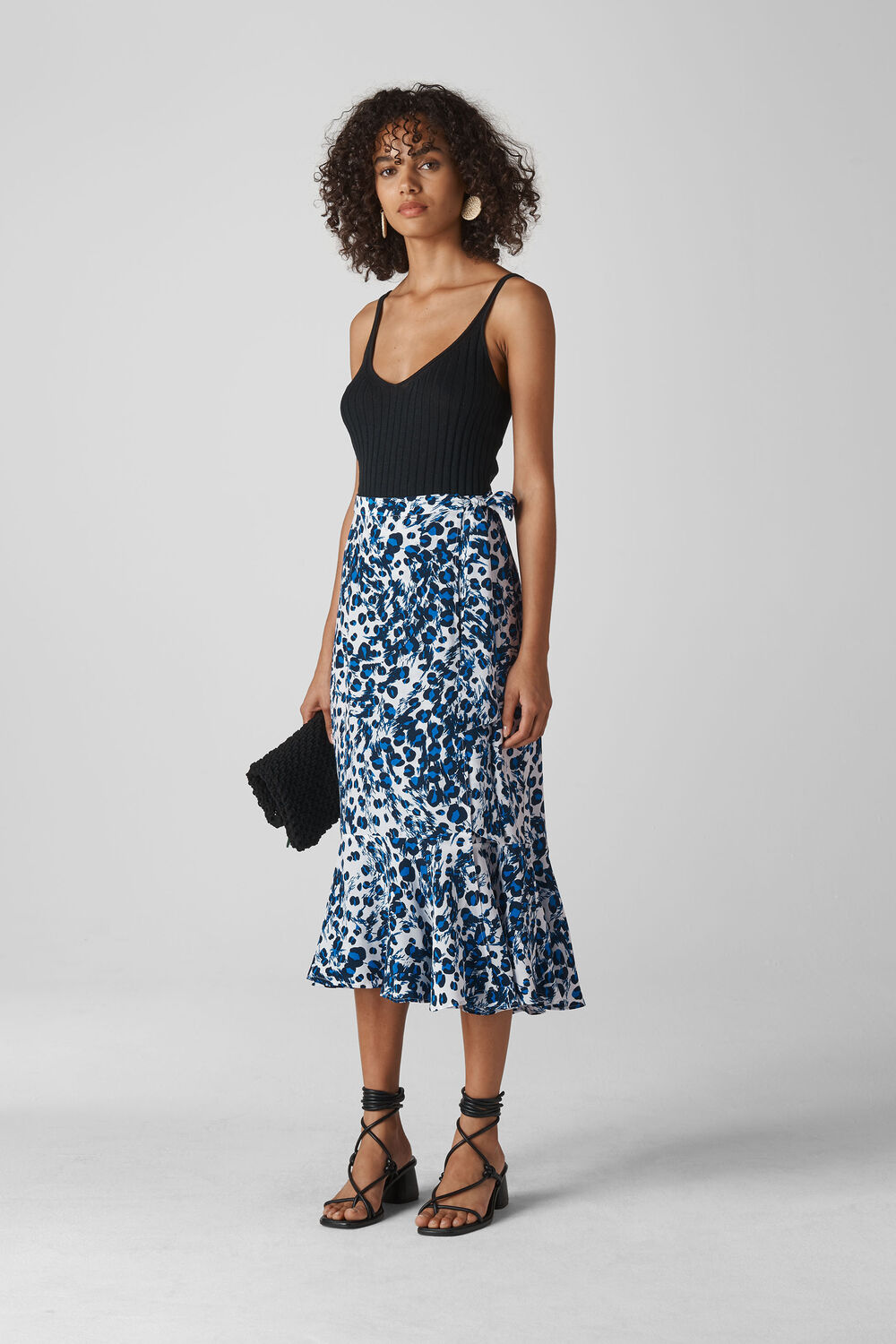 Brushed Leopard Wrap Skirt White/Multi