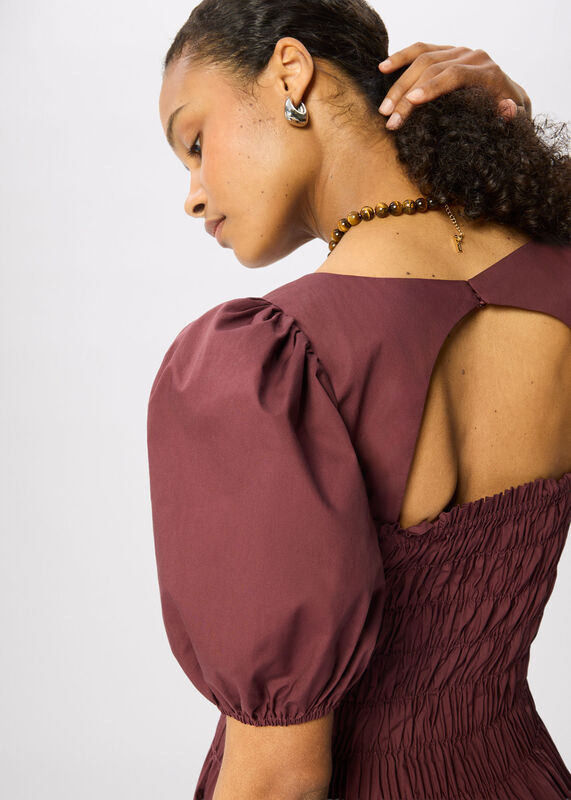 Plum Cotton Ruched Bodice Dress