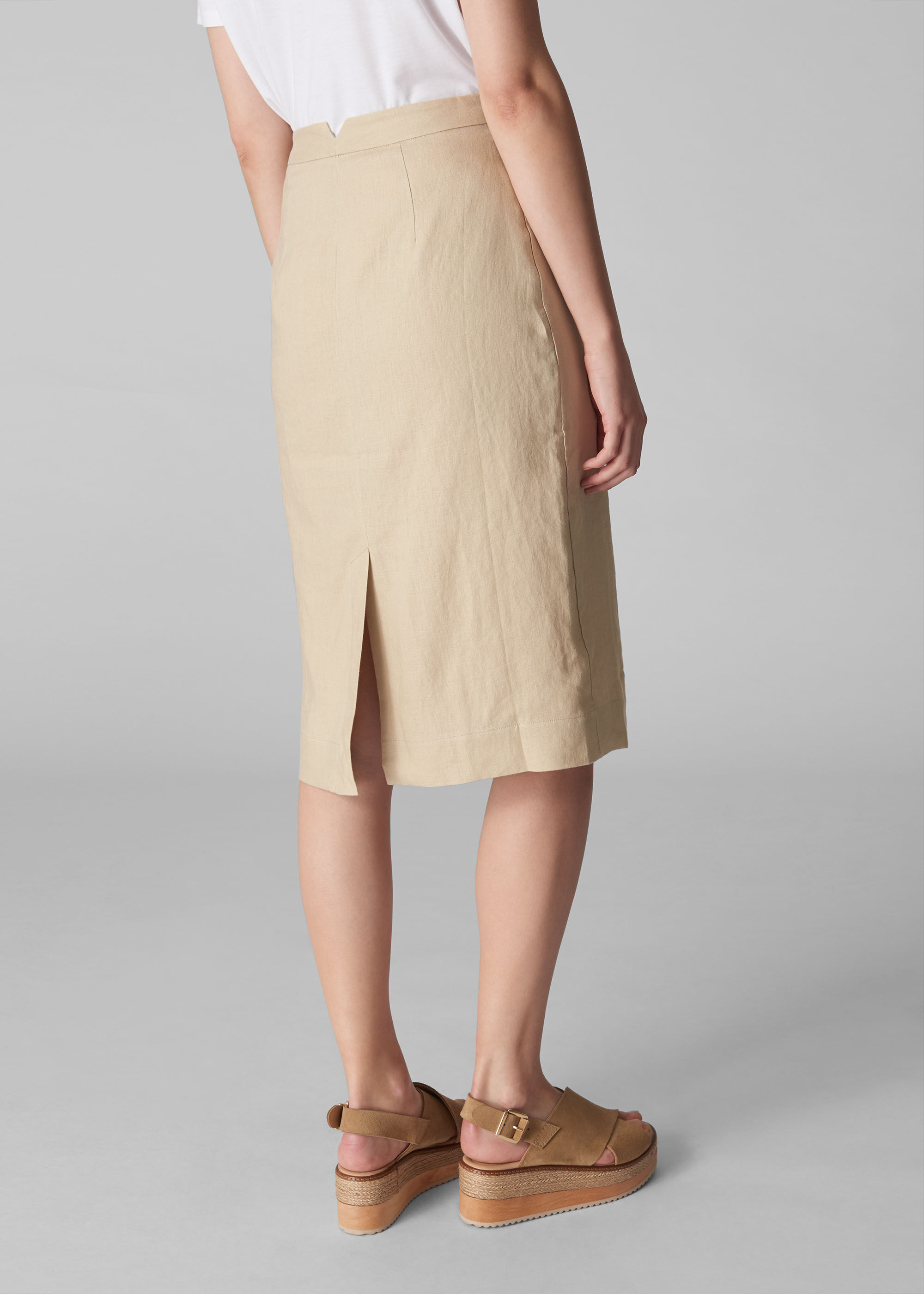 Neutral Button Linen Pencil Skirt | WHISTLES |