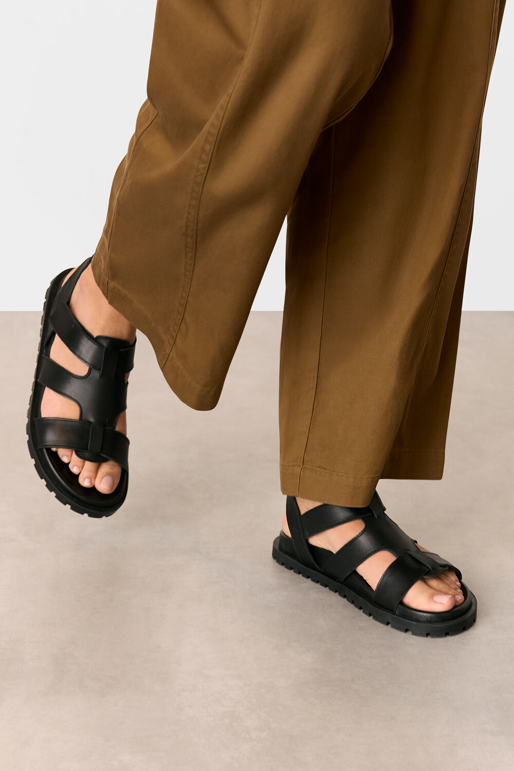 Black Freya Fisherman Leather Sandal