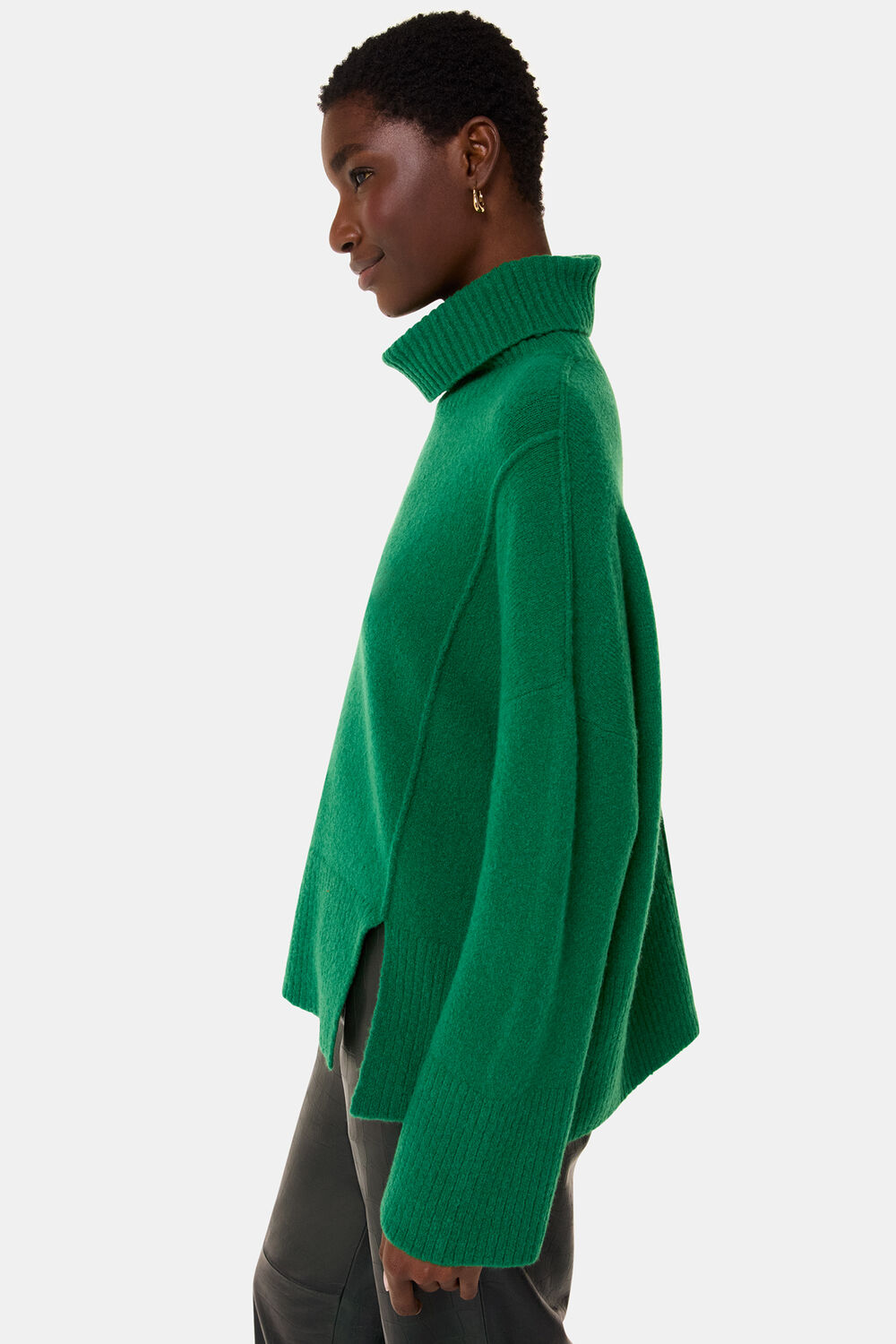 Green Wool Mix Roll Neck Knit