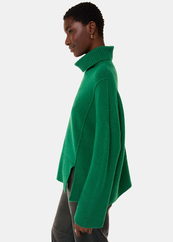 Green Wool Mix Turtleneck Sweater