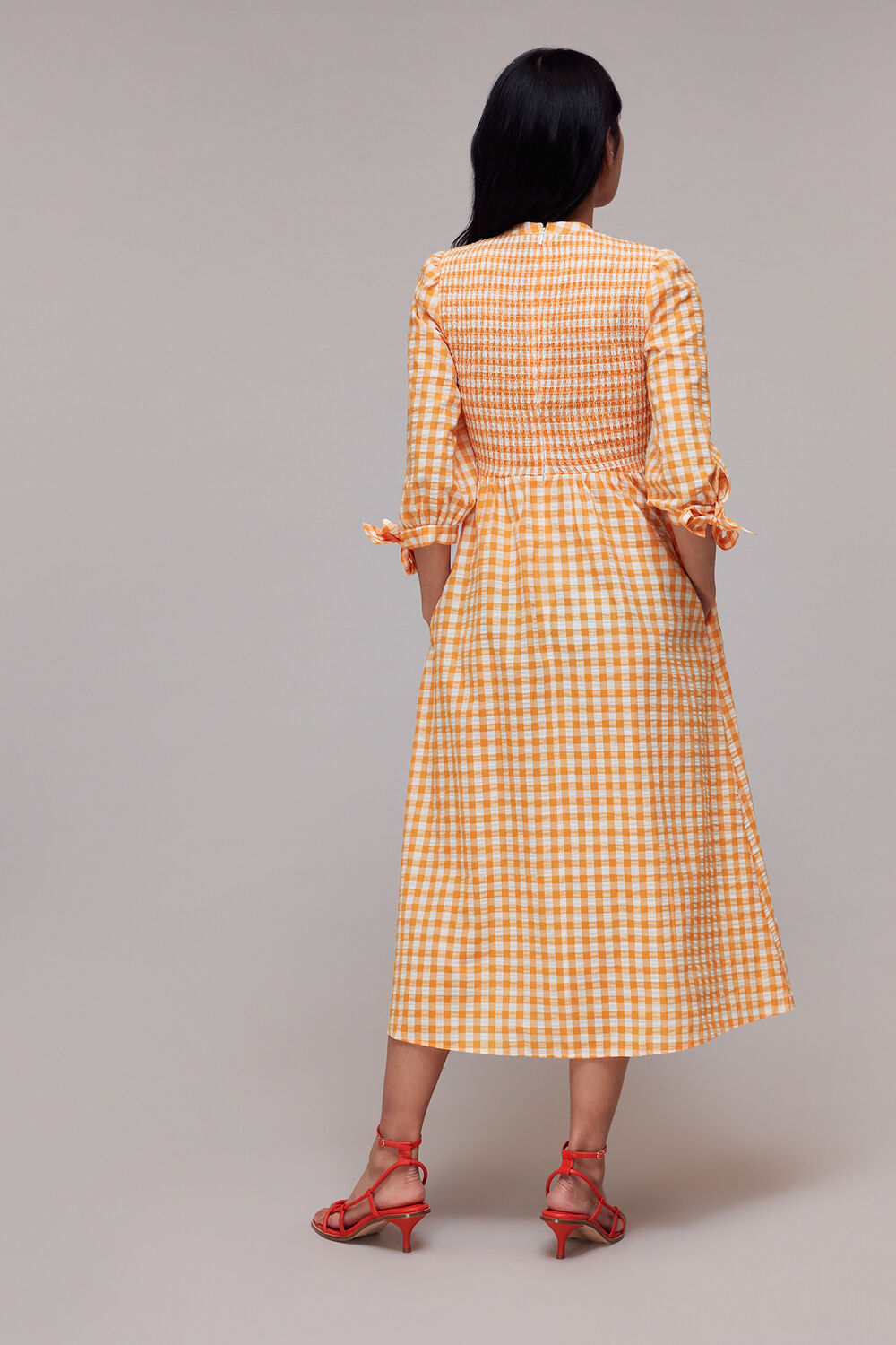 Gingham Check Shirred Dress