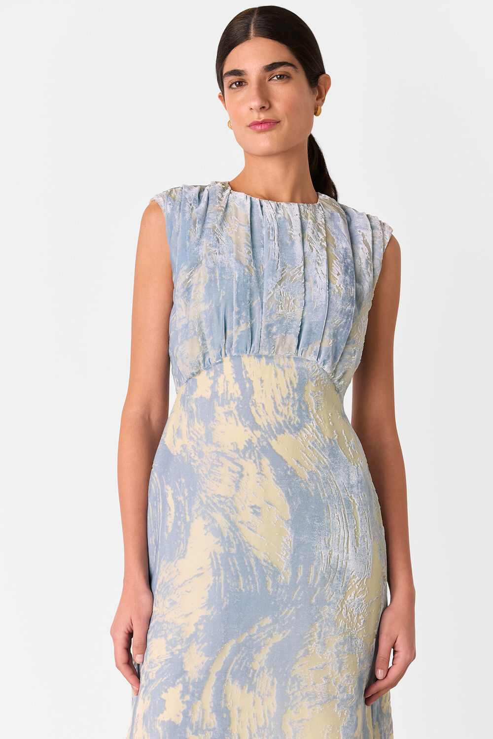 Blue Devore Swirl Velvet Midi Dress