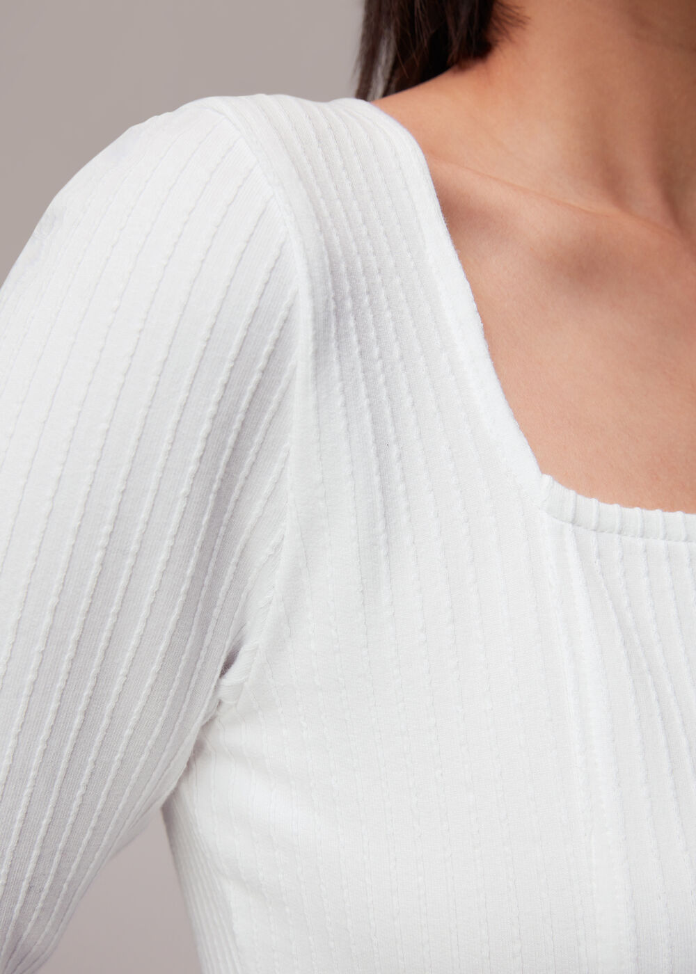 Square Neck Long Sleeve Rib