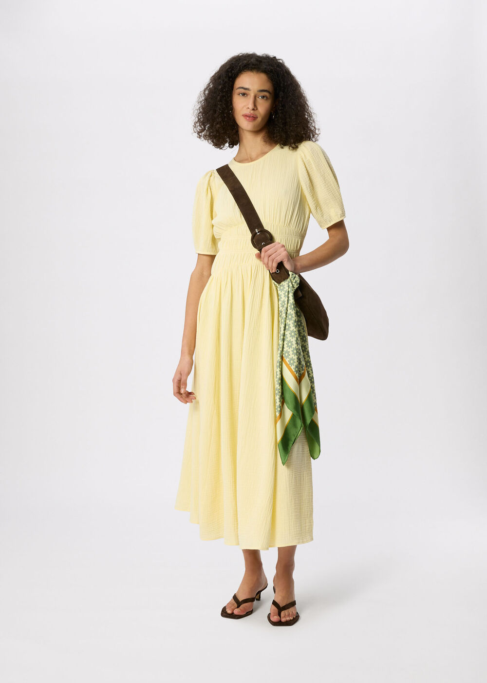 Gathered Textured Midi Dress