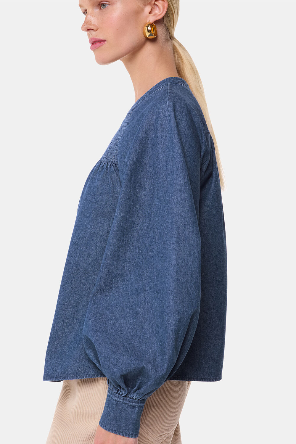 Smocked Denim Blouse
