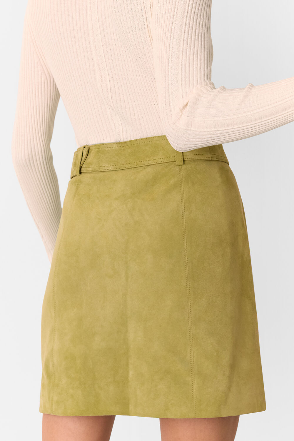 Olive Suede Belted Mini Skirt