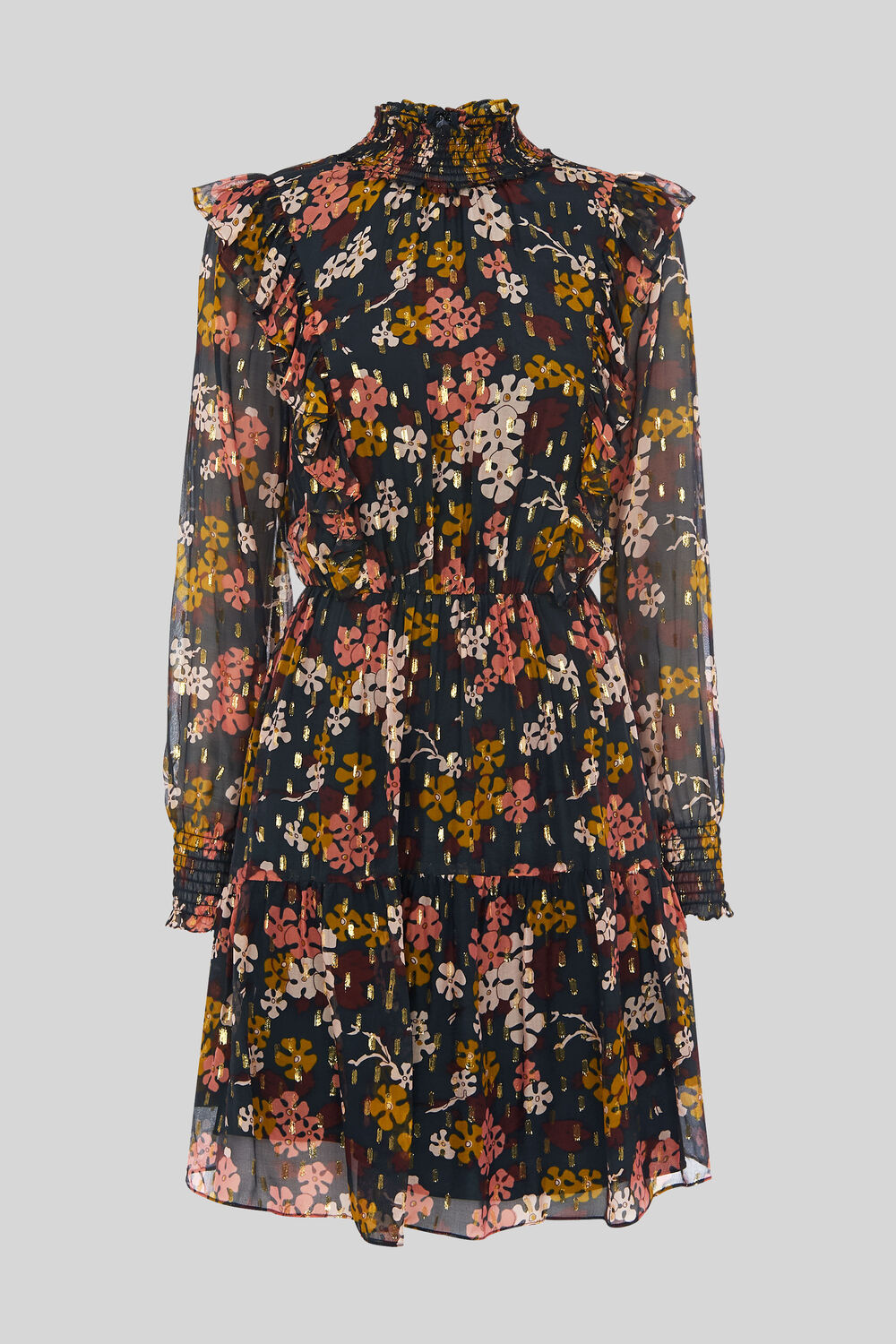 Clover Floral Silk Mix Dress Black/Multi