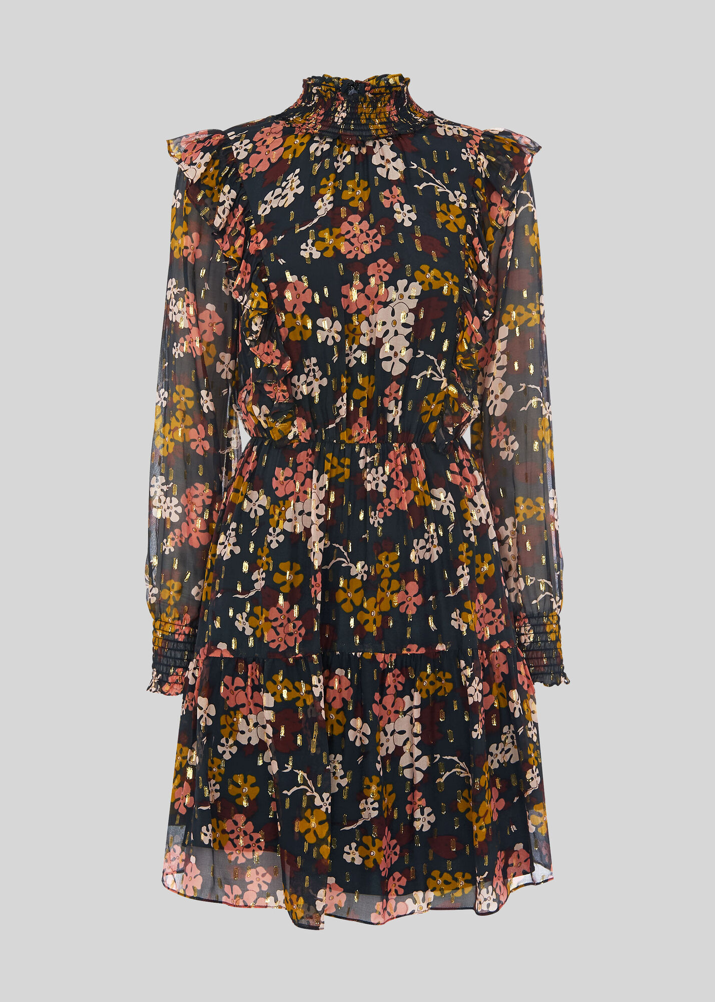Dusk Soiree Shirt Dress in Black with Multi Floral
