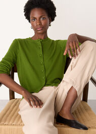 Fine Gauge Crew Neck Cardigan