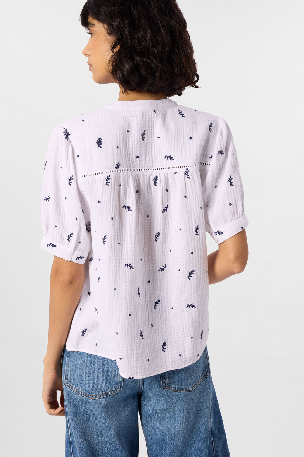 Ivory Embroidered Cotton Frill Top