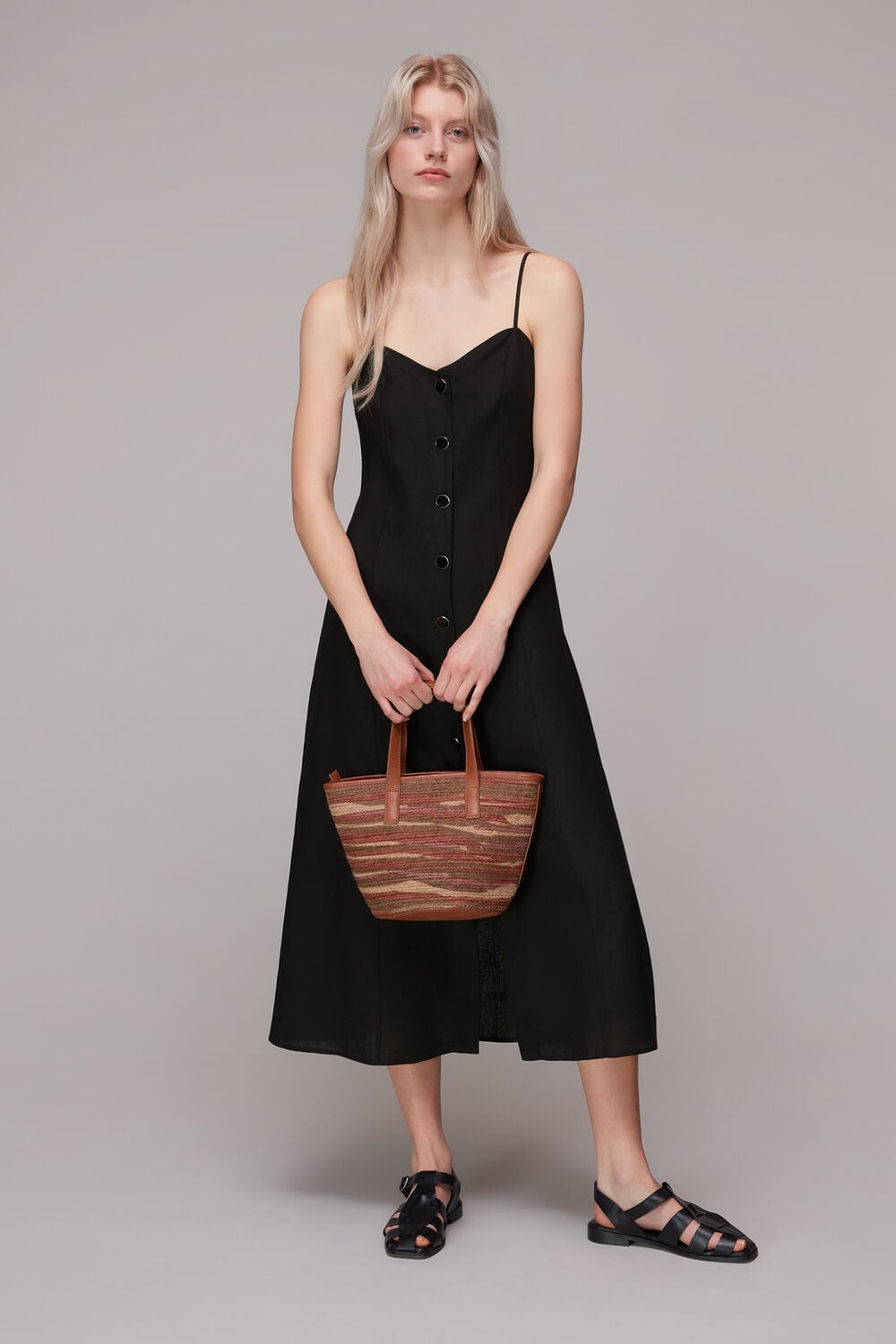 Black Ava Button Linen Mix Dress