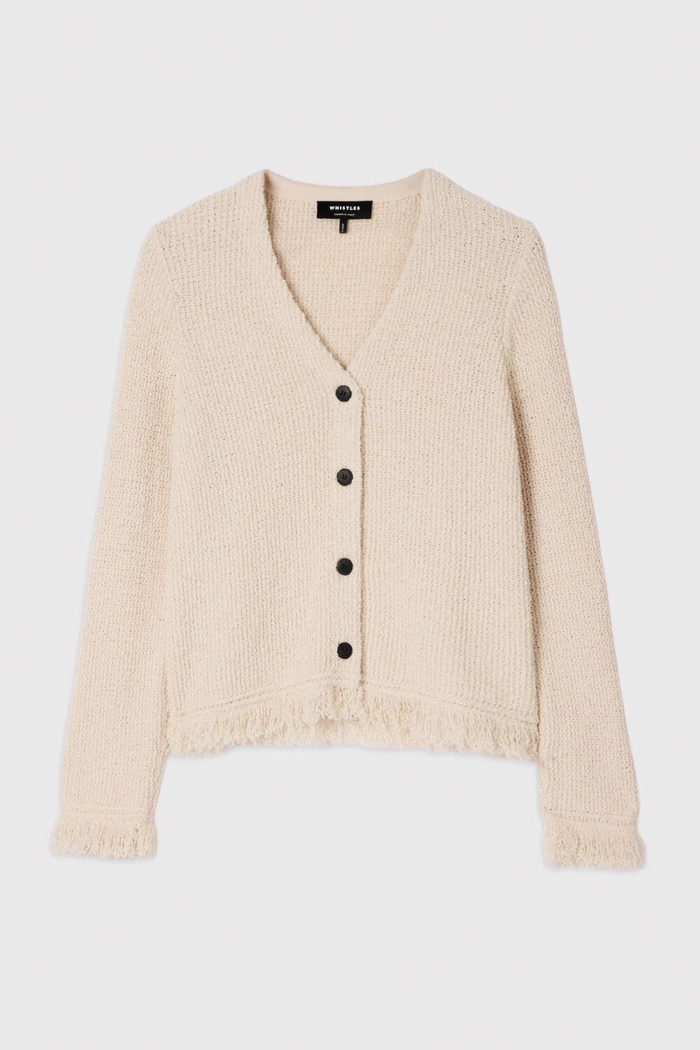 Ivory Cotton Boucle Fringe Cardigan