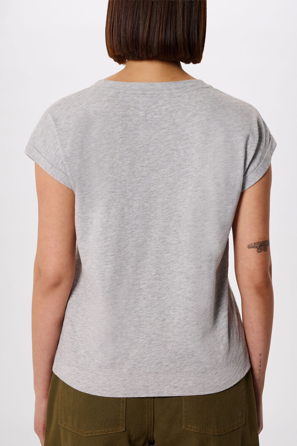 Grey Marl Willa V-Neck Cap Sleeve Tee