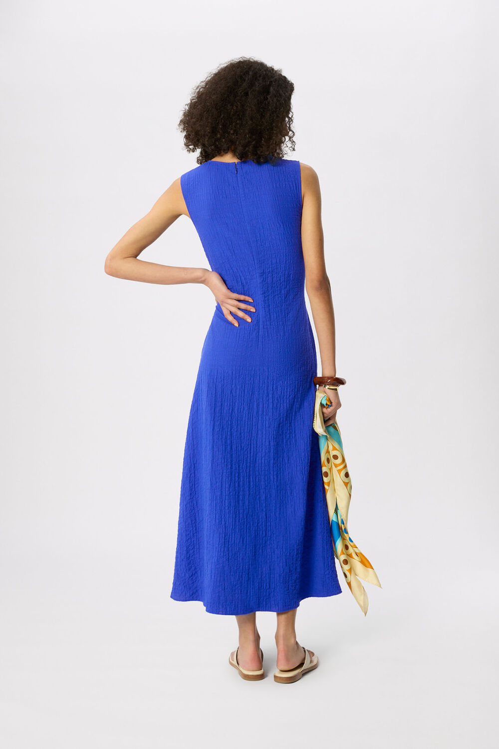 Blue V Neck Textured Dress