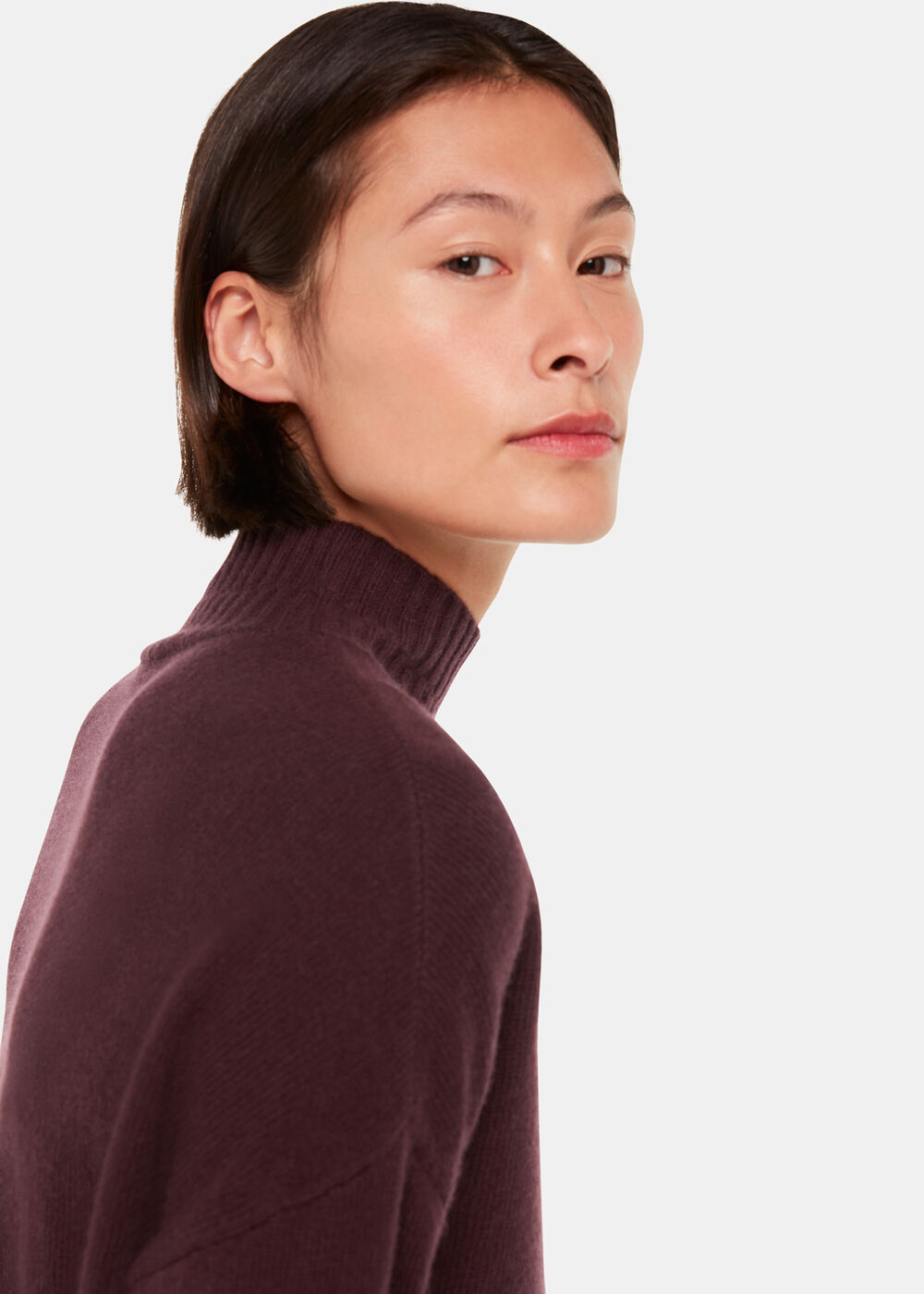 Wool Double Trim Funnel Neck