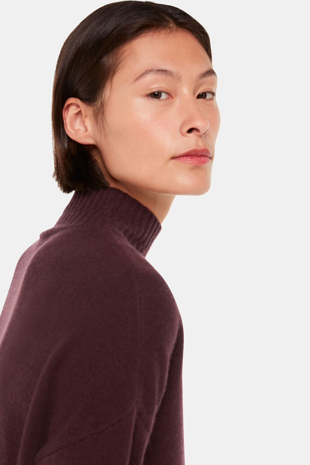 Wool Double Trim Funnel Neck
