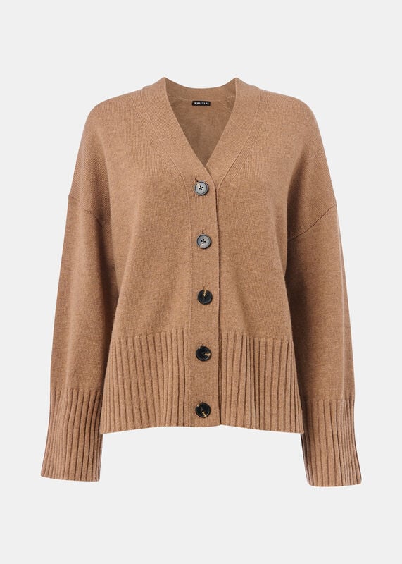 Camel Cashmere Blend Ribbed Cardigan