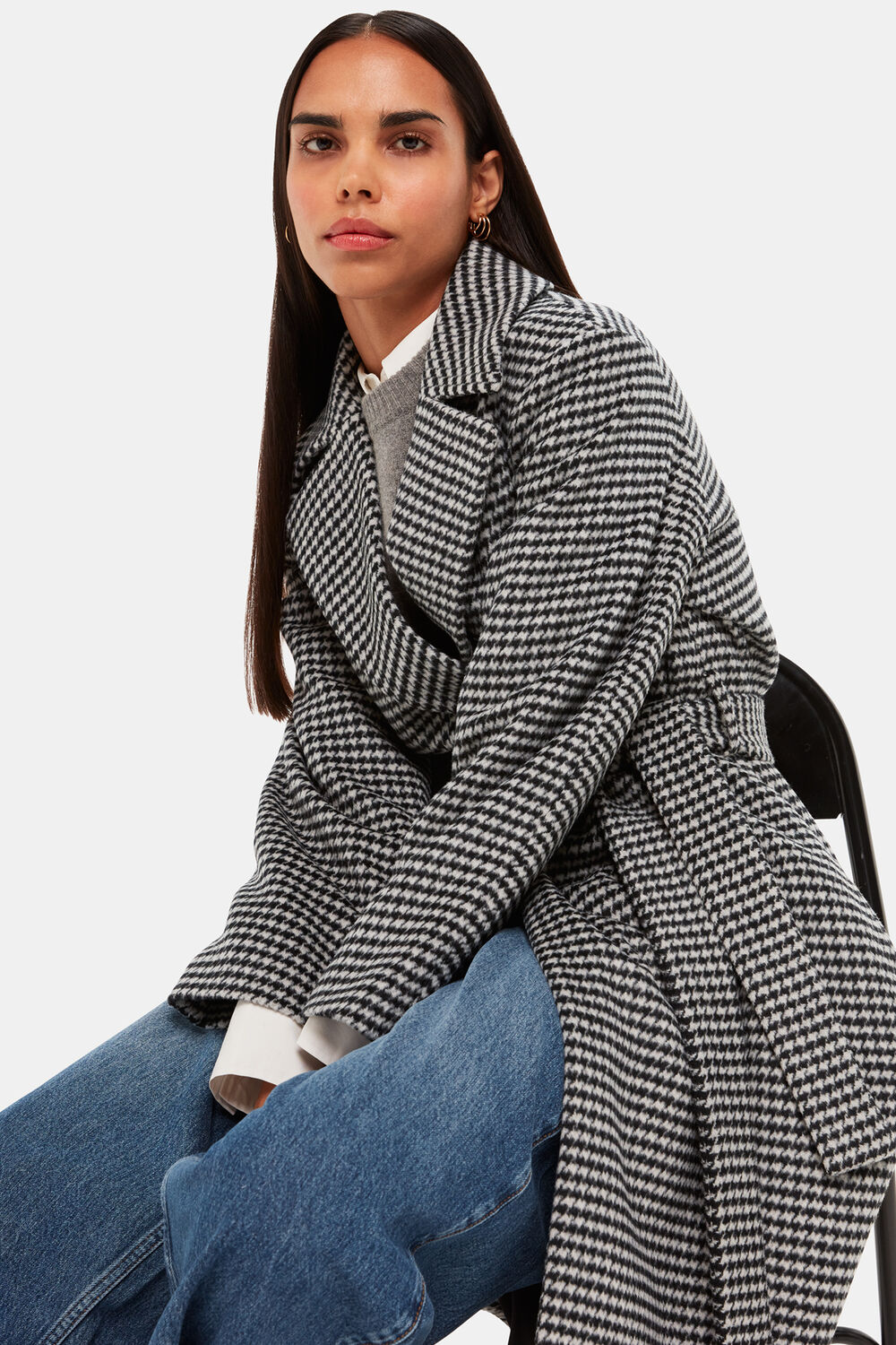 Celia Houndstooth Wrap Coat