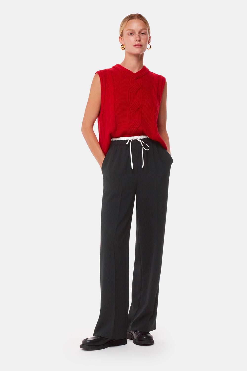 Black Crepe Waistband Detail Pants&nbsp;