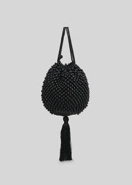Lila Beaded Drawstring Bag Black