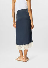 Lace Hem Satin Midi Skirt
