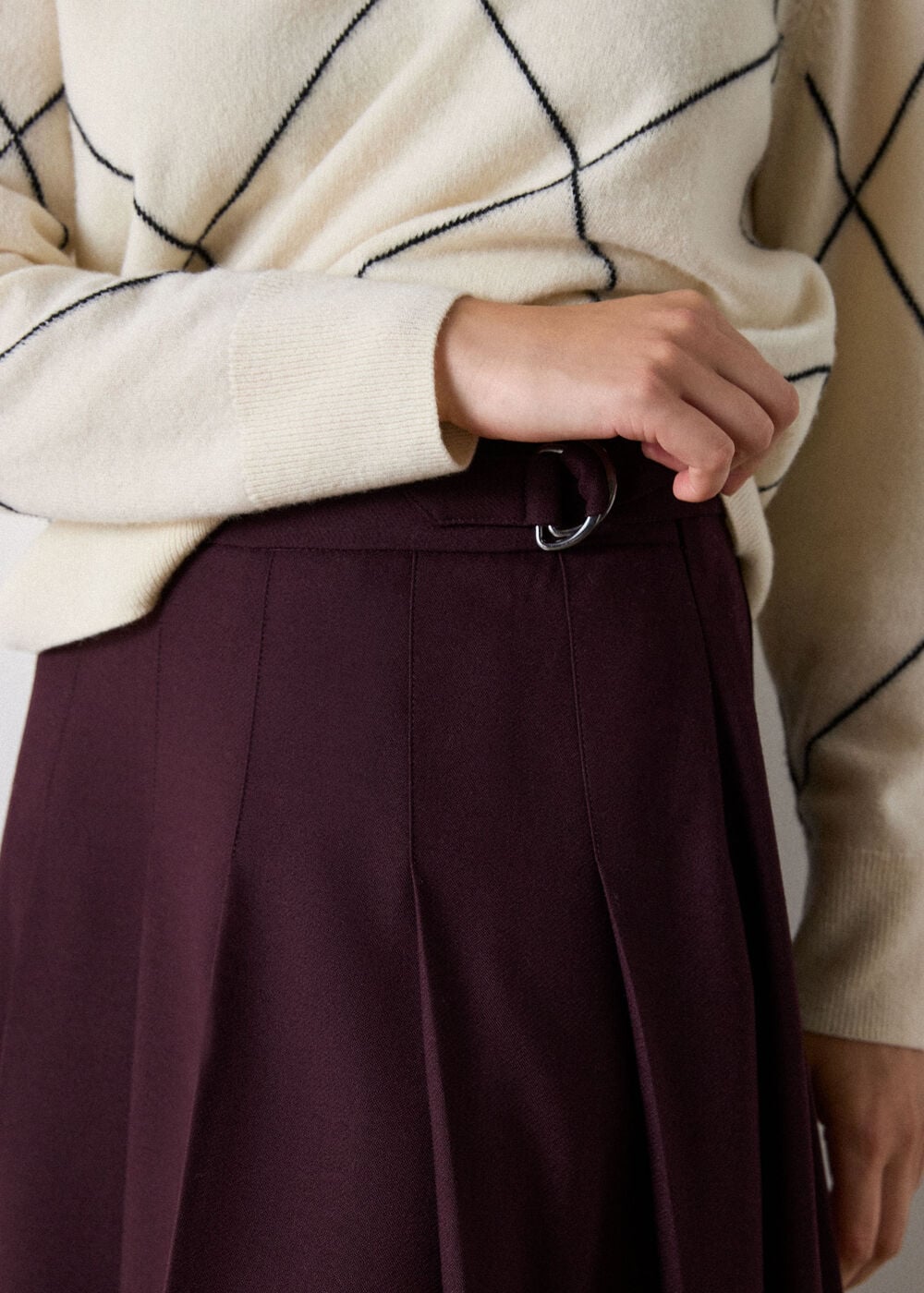 Plum Wool Blend Pleated Kilt Skirt