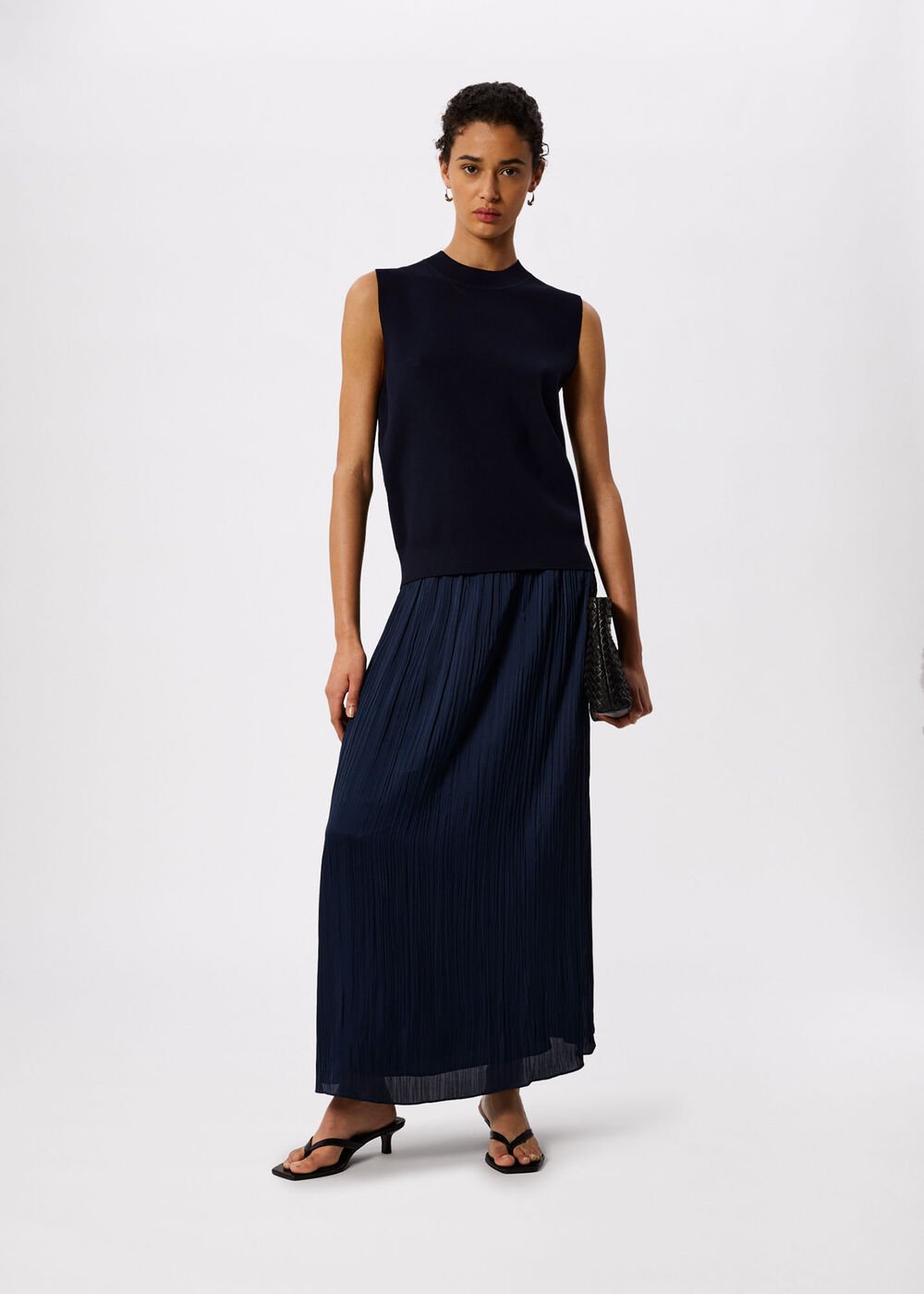 Plisse Column Midi Skirt