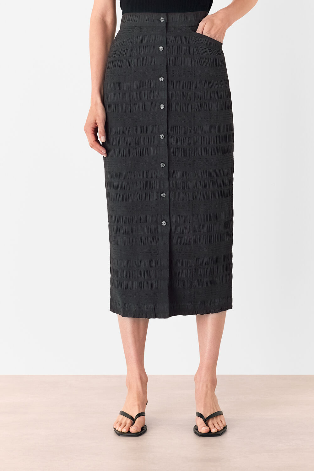 Black Sienna Plisse Midi Skirt