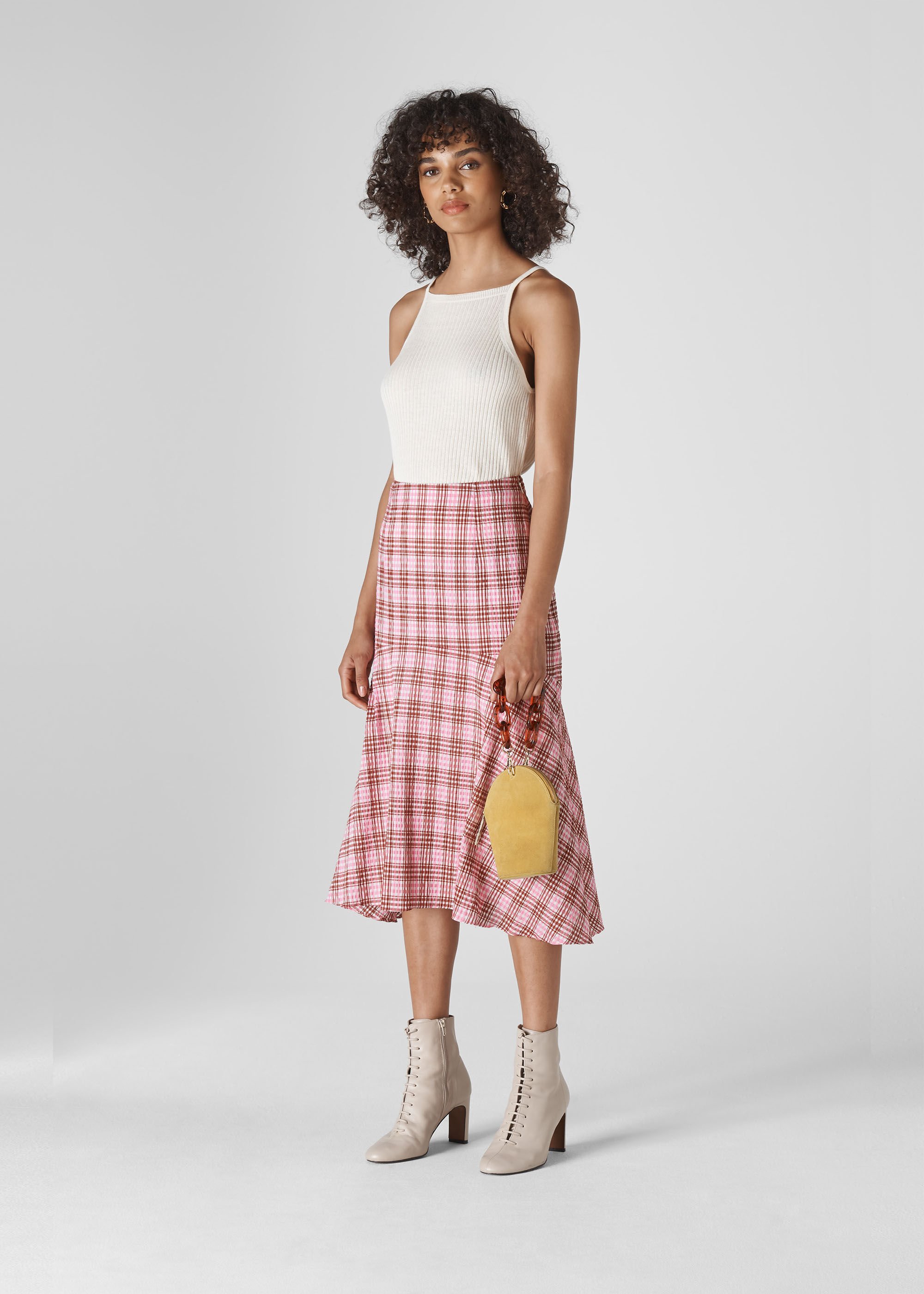 pink check skirt