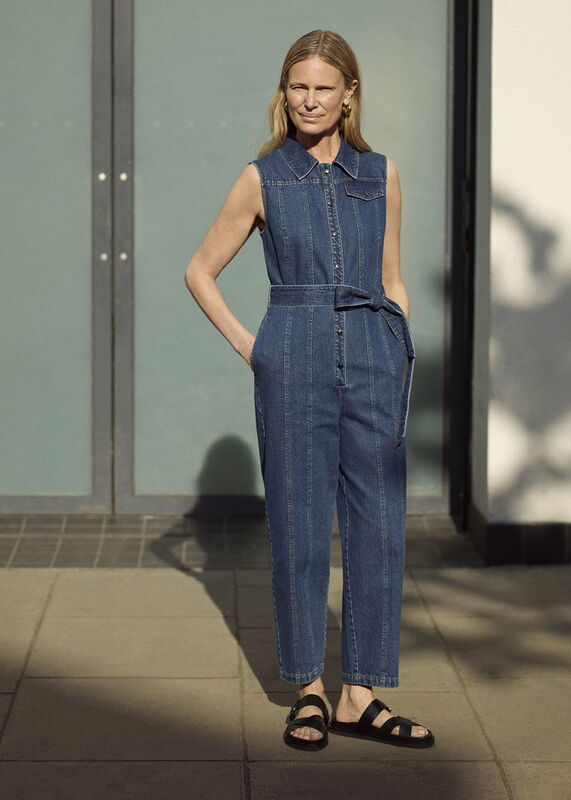 Dark Denim Barrel Leg Jumpsuit
