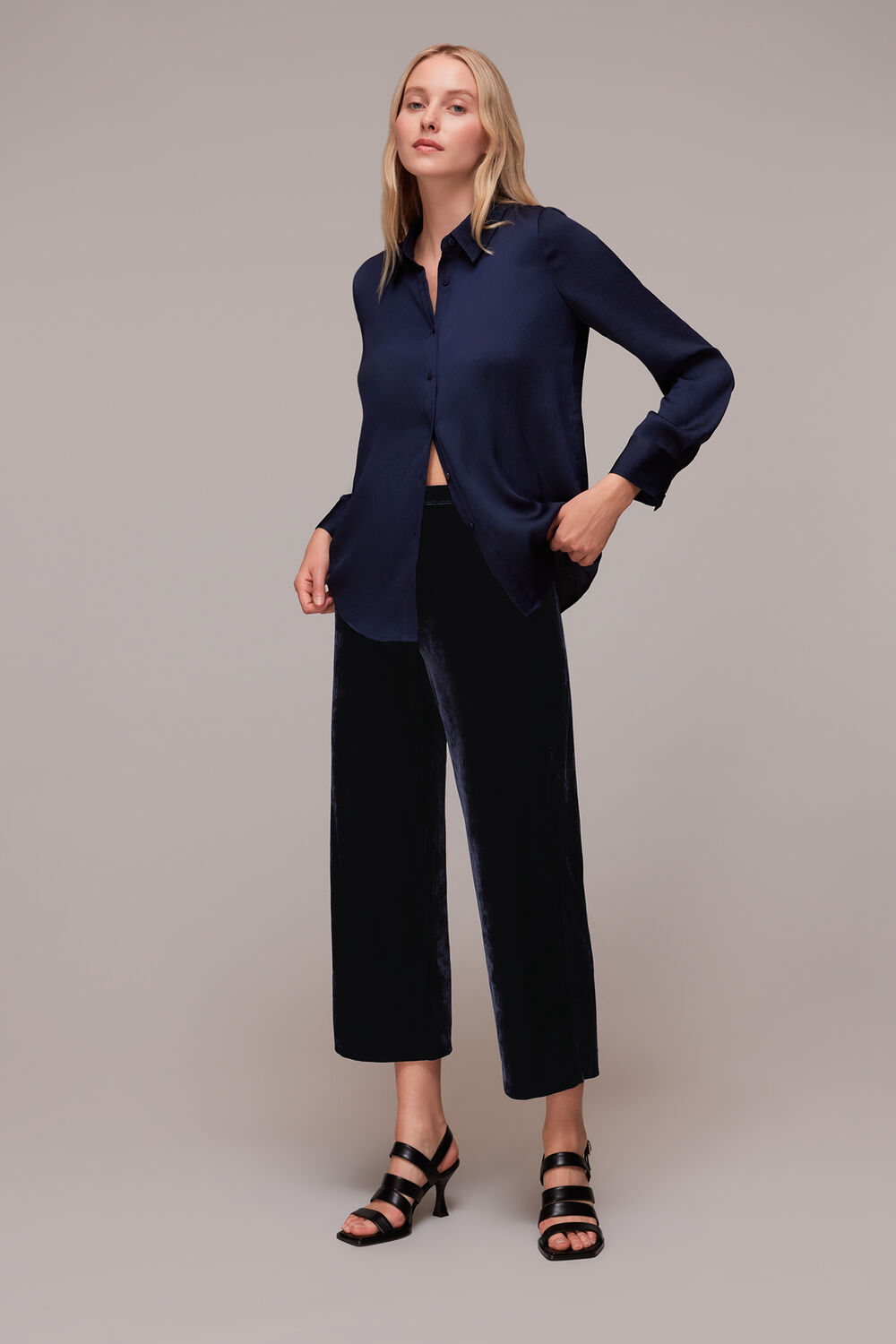 Navy Velvet Wide Leg Crop Pants&nbsp;