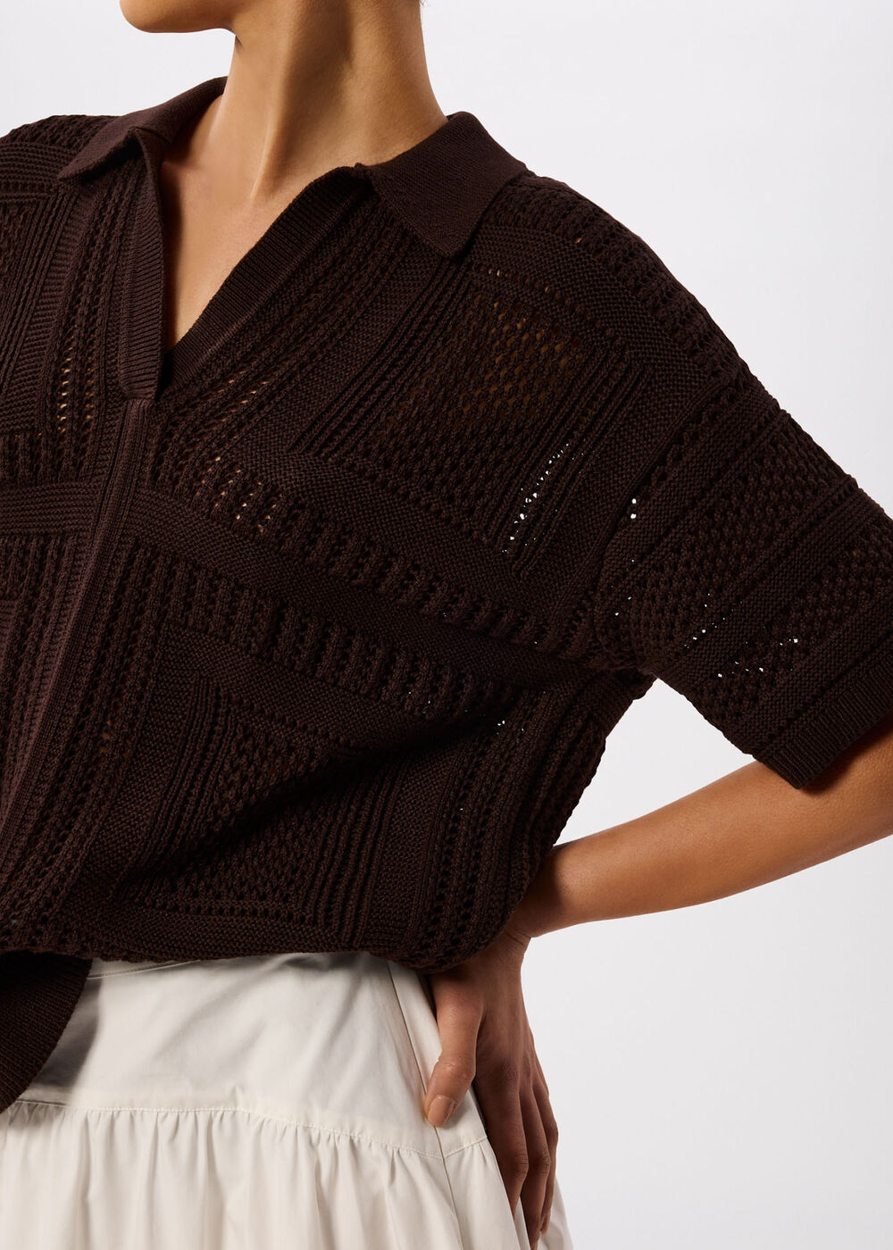 Crochet Detail Cotton Polo