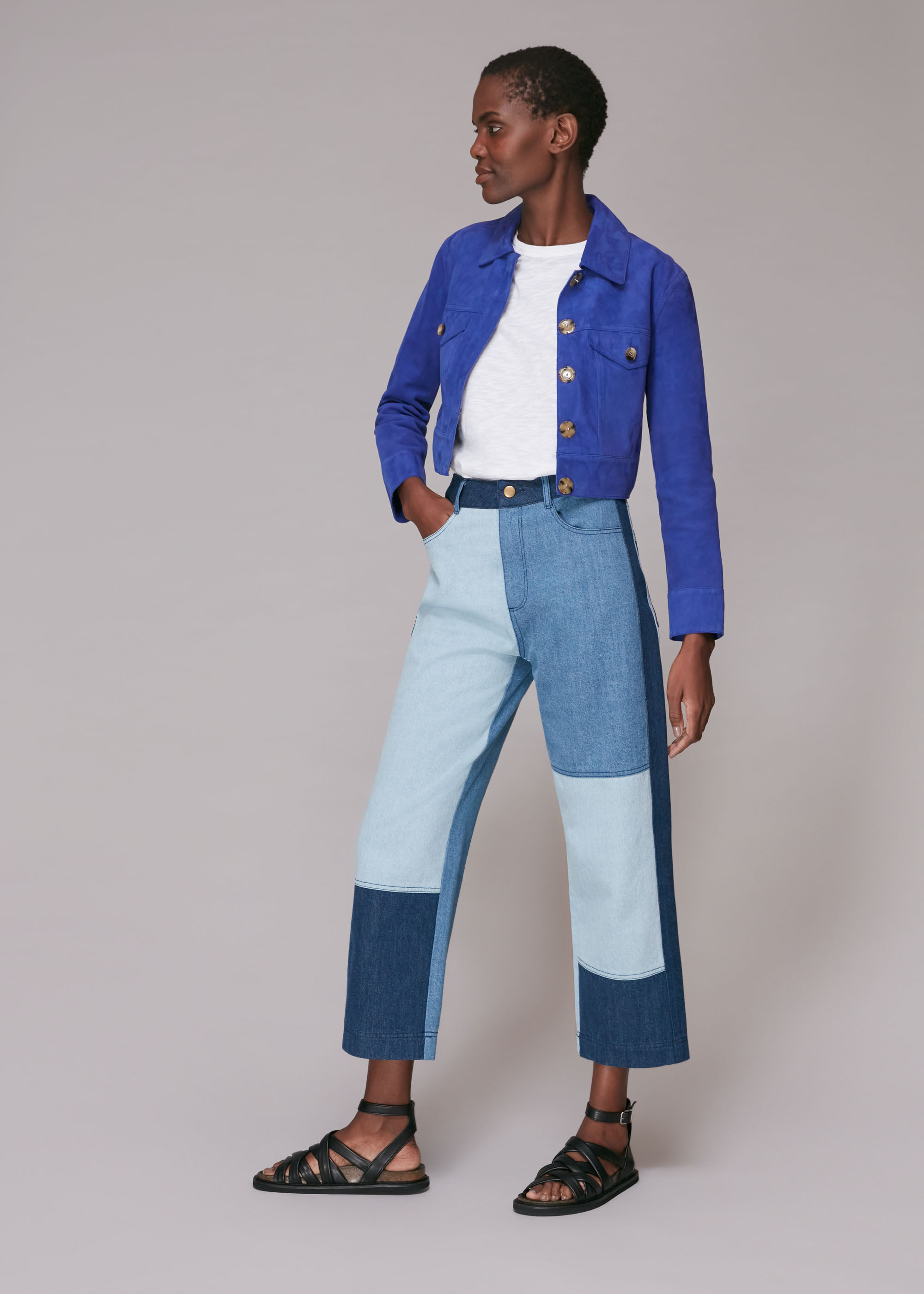 Blue Taali Cropped Suede Jacket WHISTLES