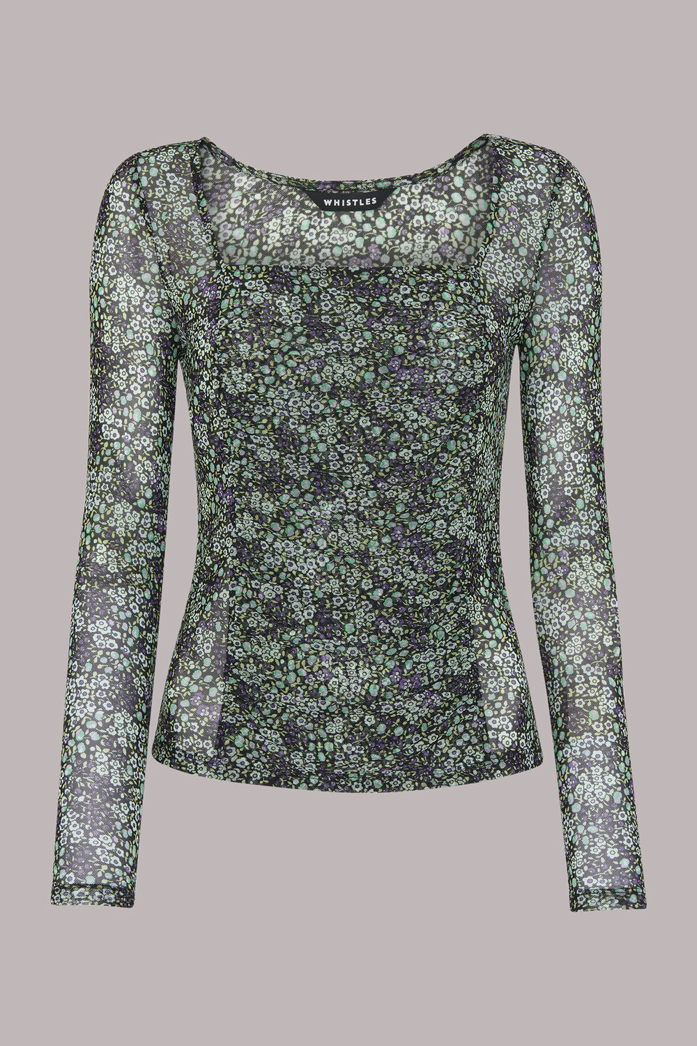 Mesh Square Neck Gathered Top