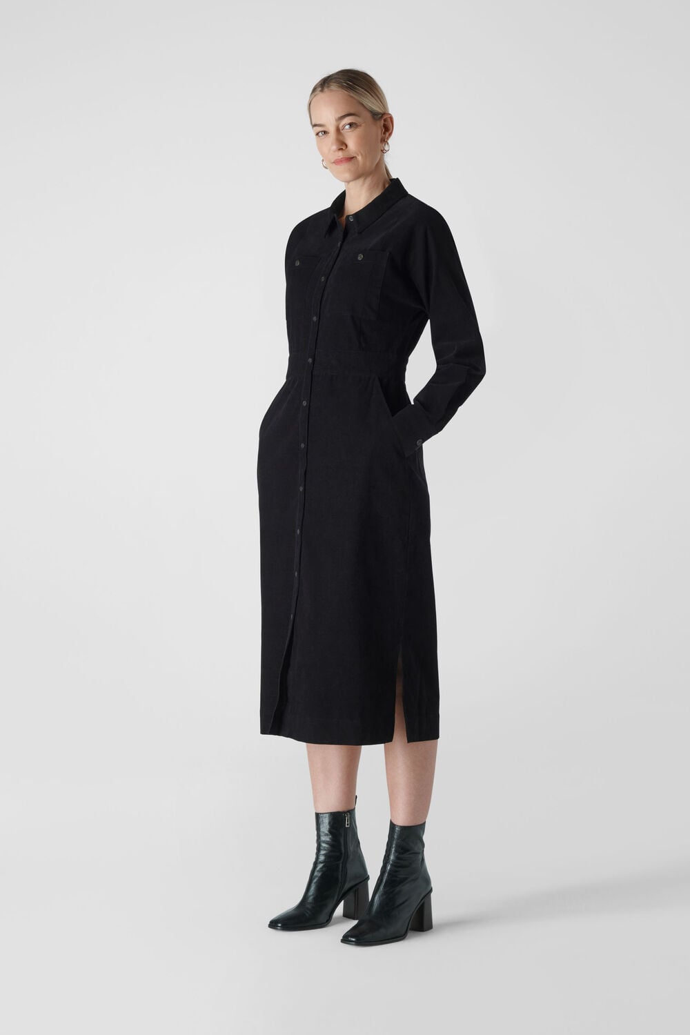 Black Romaine Cord Dress