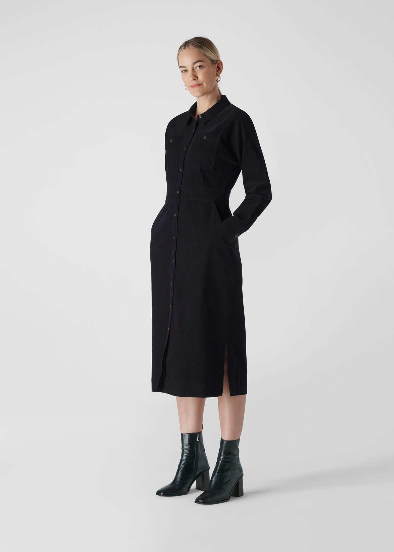 Black Romaine Cord Dress | WHISTLES | Whistles UK