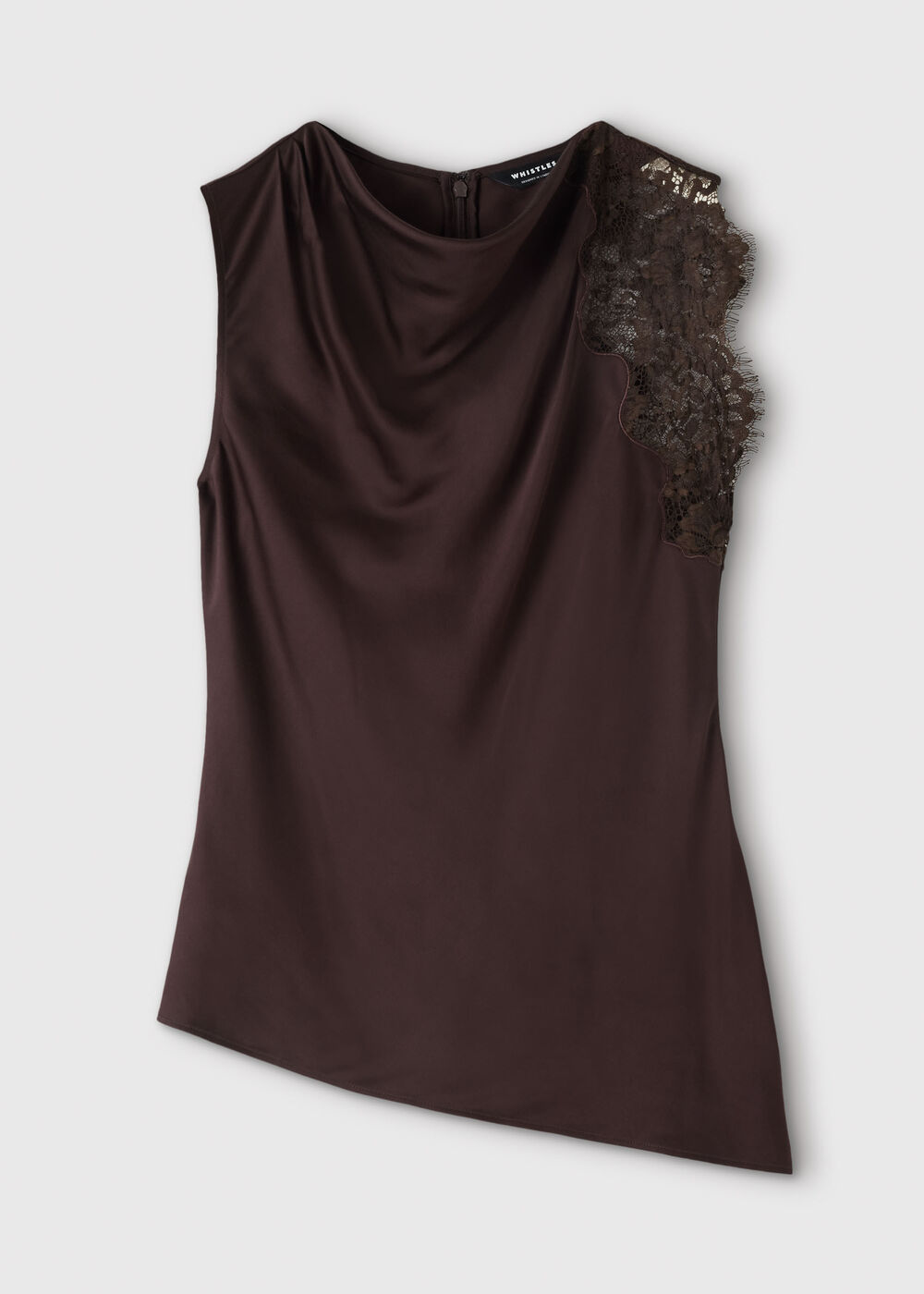 Chocolate Lace Asymmetric Satin Top