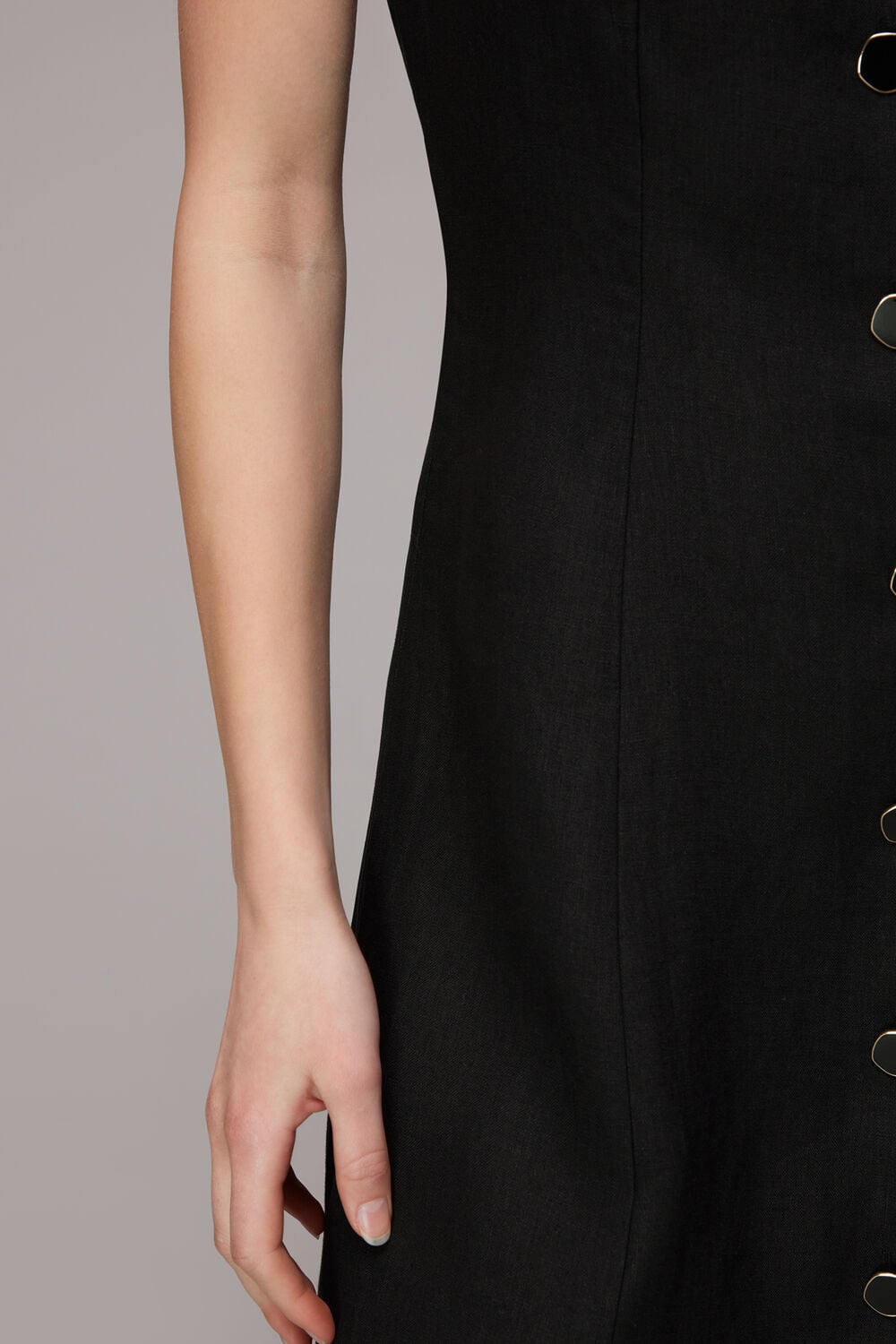 Black Ava Button Linen Mix Dress