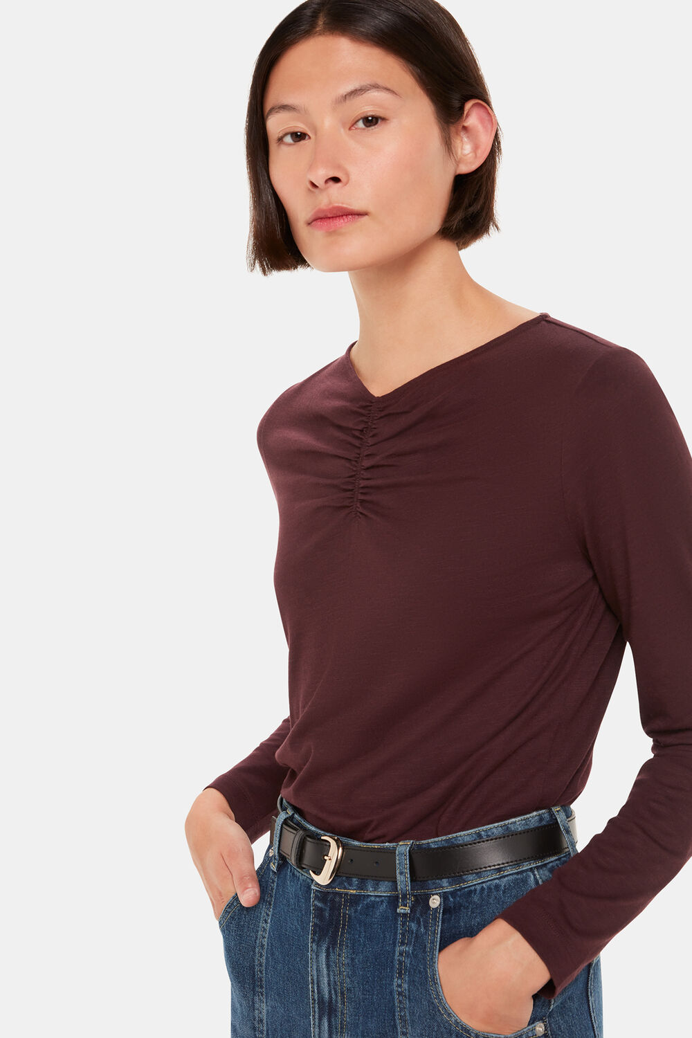 High V Neck Ruched Top